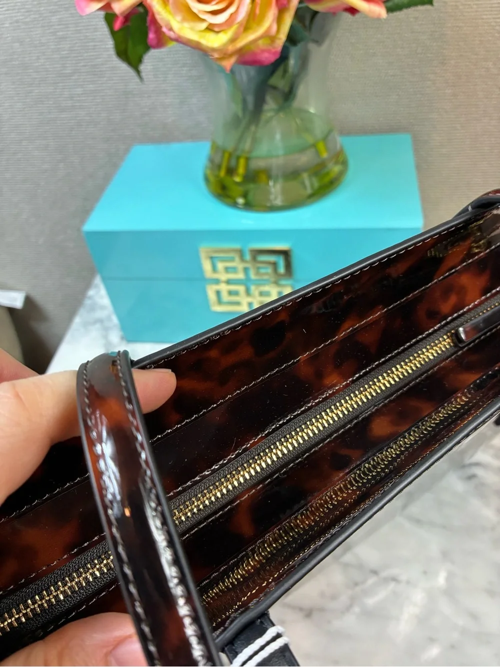 Tory Burch Tortoiseshell Patent Leather Tote - Brown/Black